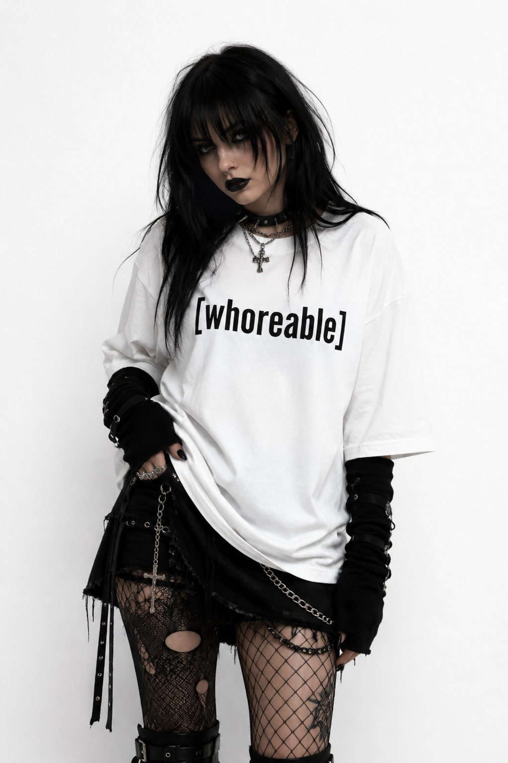 [hornynothappy] oversized high neck t-shirt