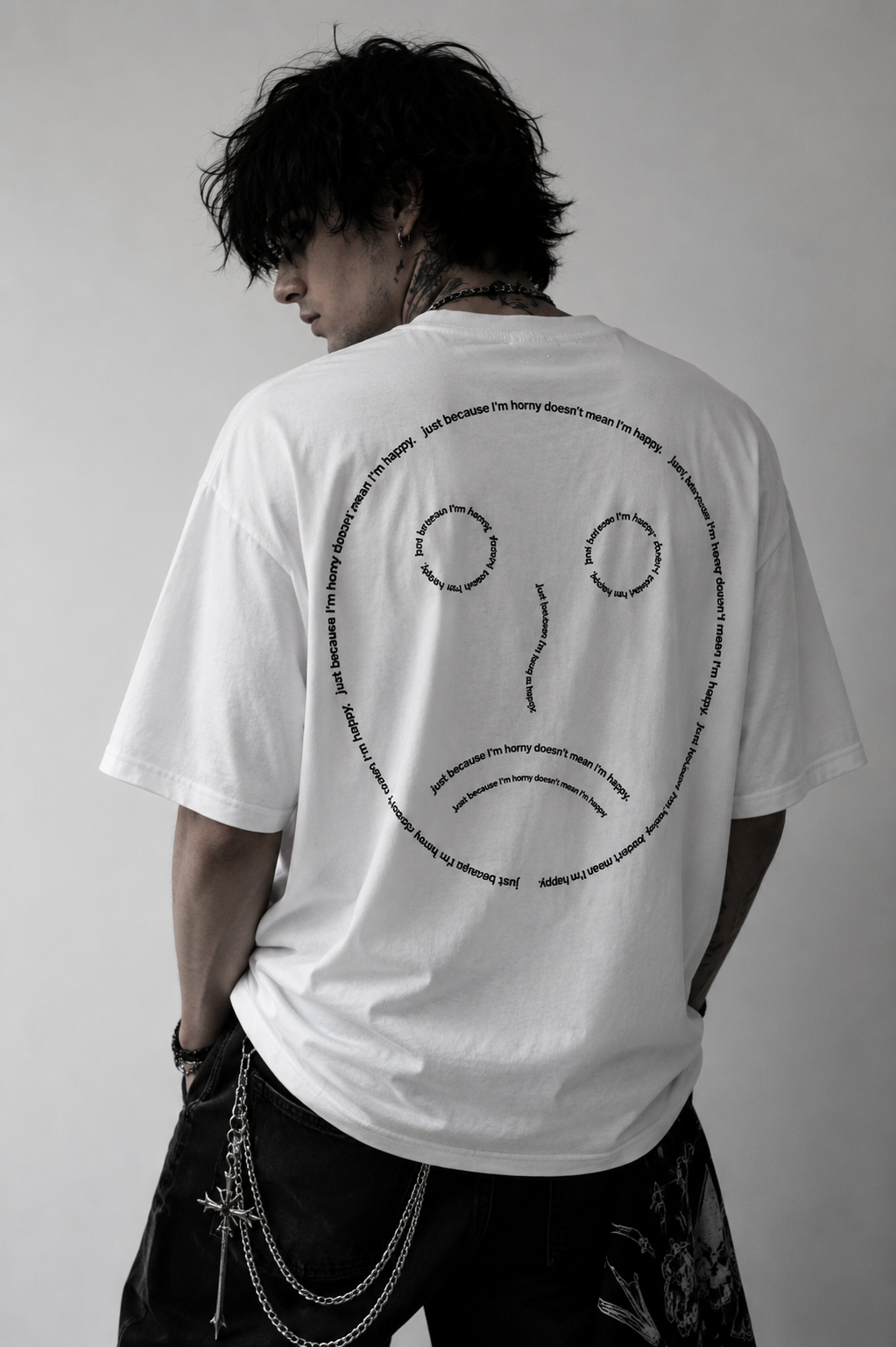 [hornynothappy] oversized high neck t-shirt