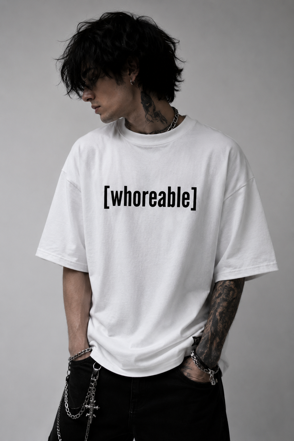 [hornynothappy] oversized high neck t-shirt